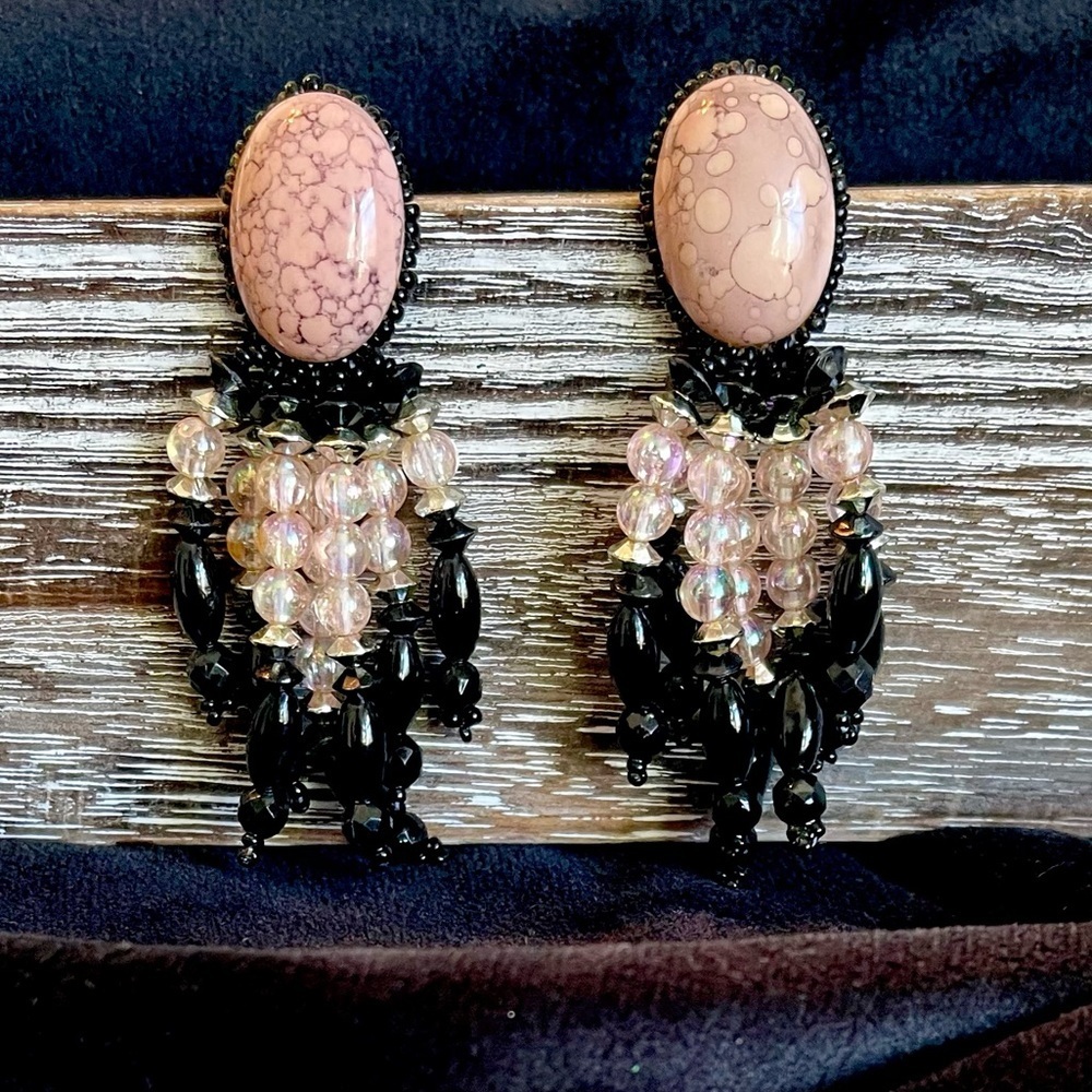 Pierced Earnings Pink Black and Silver
